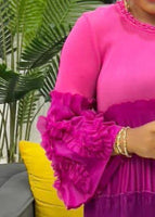 Ruffle Petal Sleeves with Beaded Neckline
