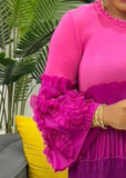 Ruffle Petal Sleeves with Beaded Neckline