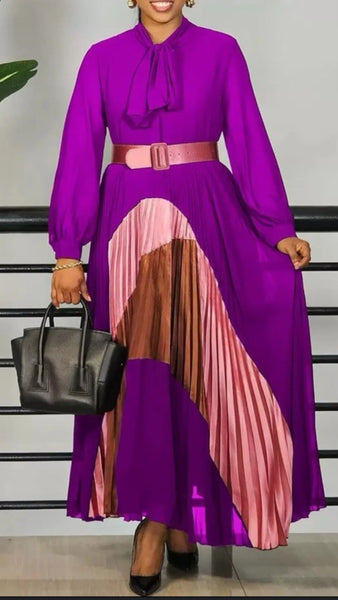 Purple Pleated Multi Color Dress