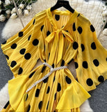 Yellow Ruffle Pleated Dress