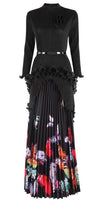 Black Butterfly Ruffle Pleated Skirt Set