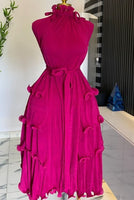 Fuchsia Ruffle Collar Dress