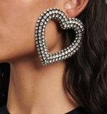 Silver Heart Diamond Large Earrings