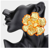 Oversized Orange Gold Flower Earrings
