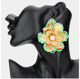 Oversized Gold Mint Flower Earrings