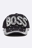 Crystal BOSS Embellished Fashion Denim Cap