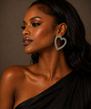 Silver Heart Diamond Large Earrings