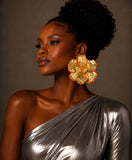 Oversized Orange Gold Flower Earrings