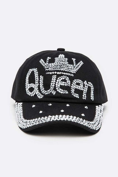 QUEEN Crystal Embellished Denim Cap