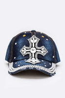 Crystal Cross Iconic Denim Cap