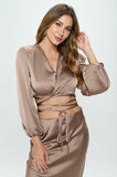 Silky Satin Wrap Crop Top with Tie