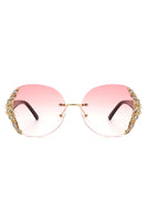 Women Rimless Round Rhinestone Oversize Sunglasses