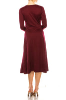 Solid faux wrap dress with deep V-neck