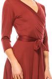 Solid faux wrap dress with deep V-neck