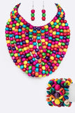 Wooden Beads Statement Necklace BraceletSet