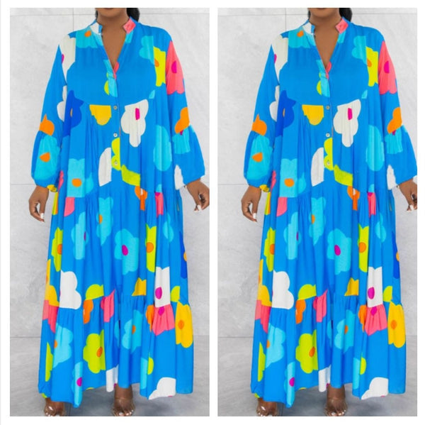 Blue Colorful Big Swing Dress