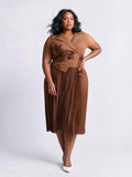 Brown Pleated Flower Dress