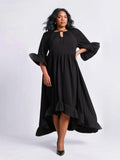Black Wide Sleeve Ruffle Dress
