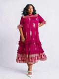 Fuchsia Gold Ruffle Dress
