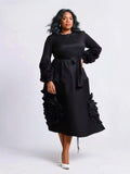 Black Petal Sleeve Long Dress