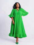 Green Wide Sleeve Ruffle Dress