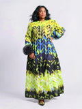 Ruffle Flower Long Sleeve Colorful Dress