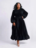 Black Velvet Pleated Petal Dress