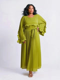 Green Ruffle Pleated Dress