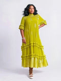 Green Gold Ruffle Dress