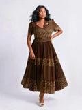 Gold Brown Pleated Dress