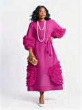 Pink Petal Sleeve Long Dress