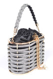 Weaved Rhinestone Basket Box Clutch