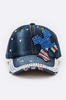 USA Flag Color Cross Denim Cap