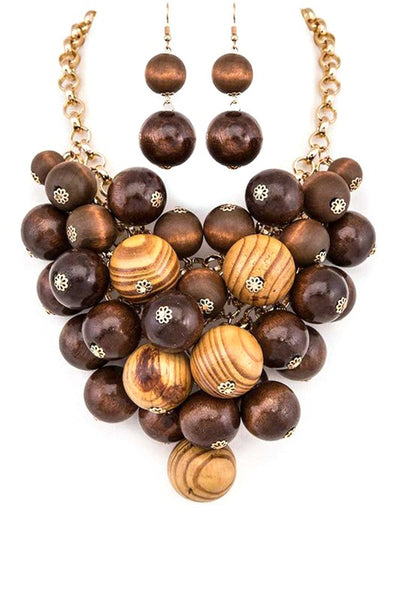 Wooden Beads Statement Necklace Set