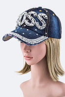 Crystal BOSS Embellished Fashion Denim Cap