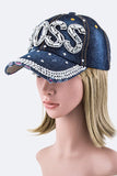 Crystal BOSS Embellished Fashion Denim Cap