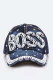 Crystal BOSS Embellished Fashion Denim Cap