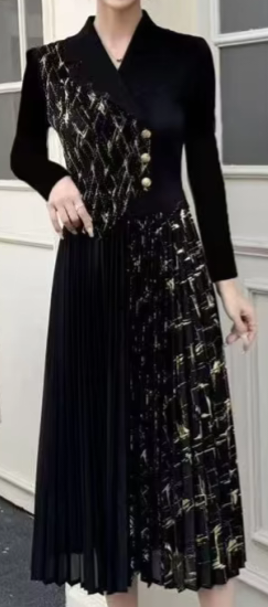 Black Gold Pleated Dress