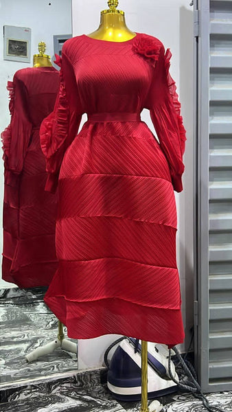 Red Long Sleeve Petal Dress