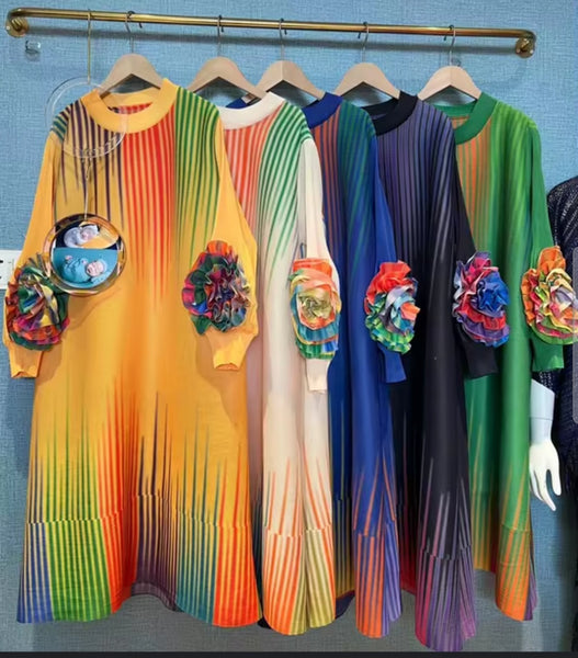 Petal Sleeve Colorful Dress