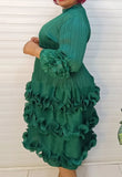 Green Ruffle Petal Sleeve Dress