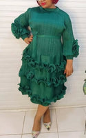 Green Ruffle Petal Sleeve Dress