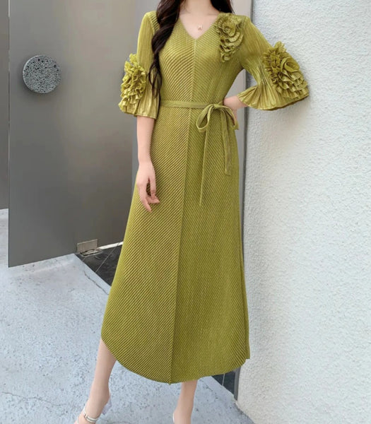 Green Flower Sleeve Dress