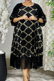 Black Gold Tassel Pleated Dress