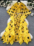 Yellow Ruffle Pleated Dress