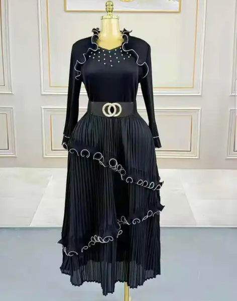 Black Beaded Ruffle Dress