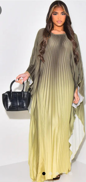 Ombre Pleaded Wide Wing Dress