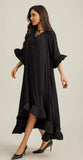 Black Wide Sleeve Ruffle Dress