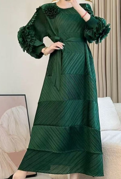 Green Long Sleeve Ruffle Dress