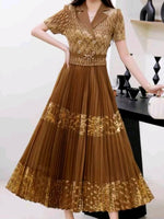 Gold Brown Pleated Dress